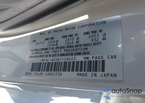 2017 Mazda Mazda6 Grand Touring from USA, damaged, VIN JM1GL1W50H1128453